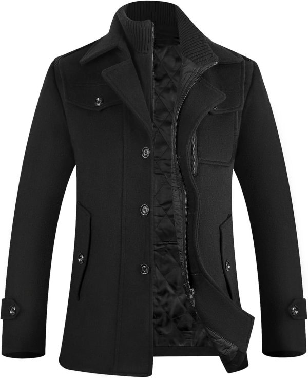 Men's Pea Coat Wool Jacket Windbreaker Single Breasted Winter Coat