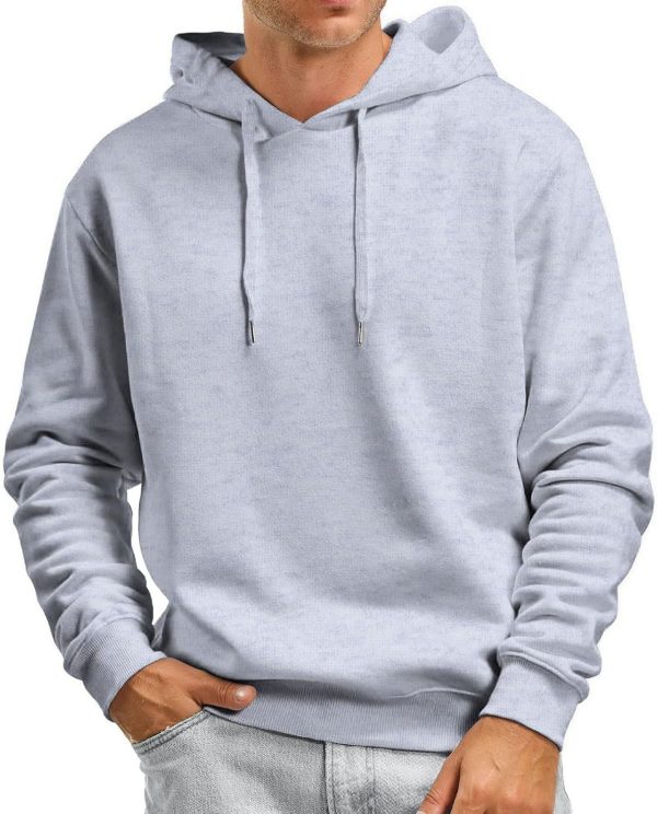 Mens Hoodie Sweatshirts, Casual Long Sleeve Hooded Pullover Soft Warm Plain No Pockets Fuzzy FleeceThick Warm Tops