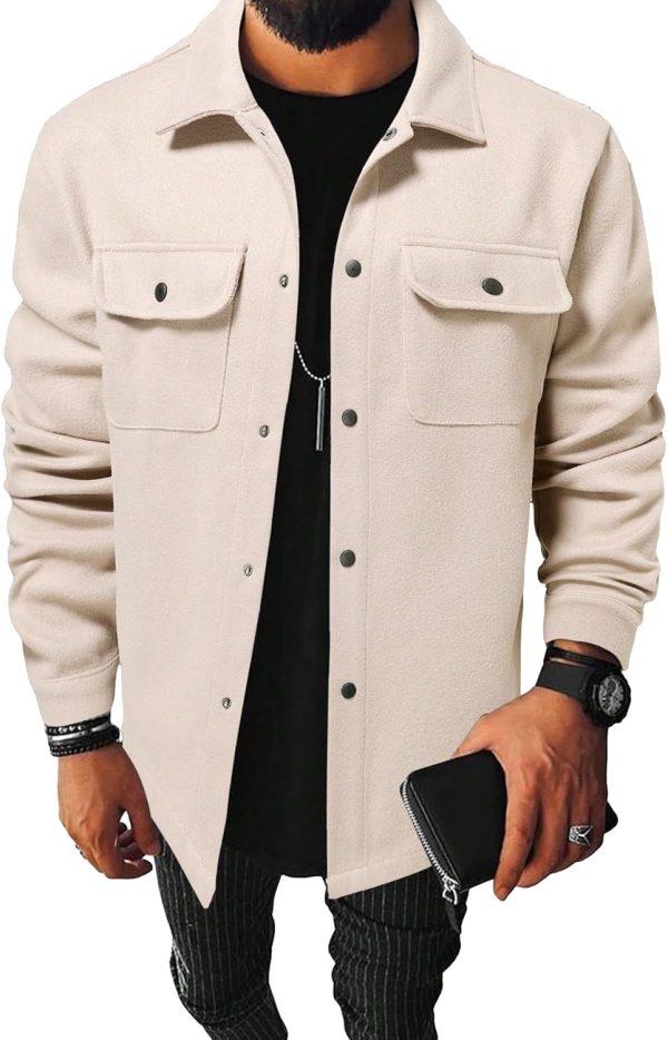 Men's Casual Flap Pocket Button Front Long Sleeve Jackets